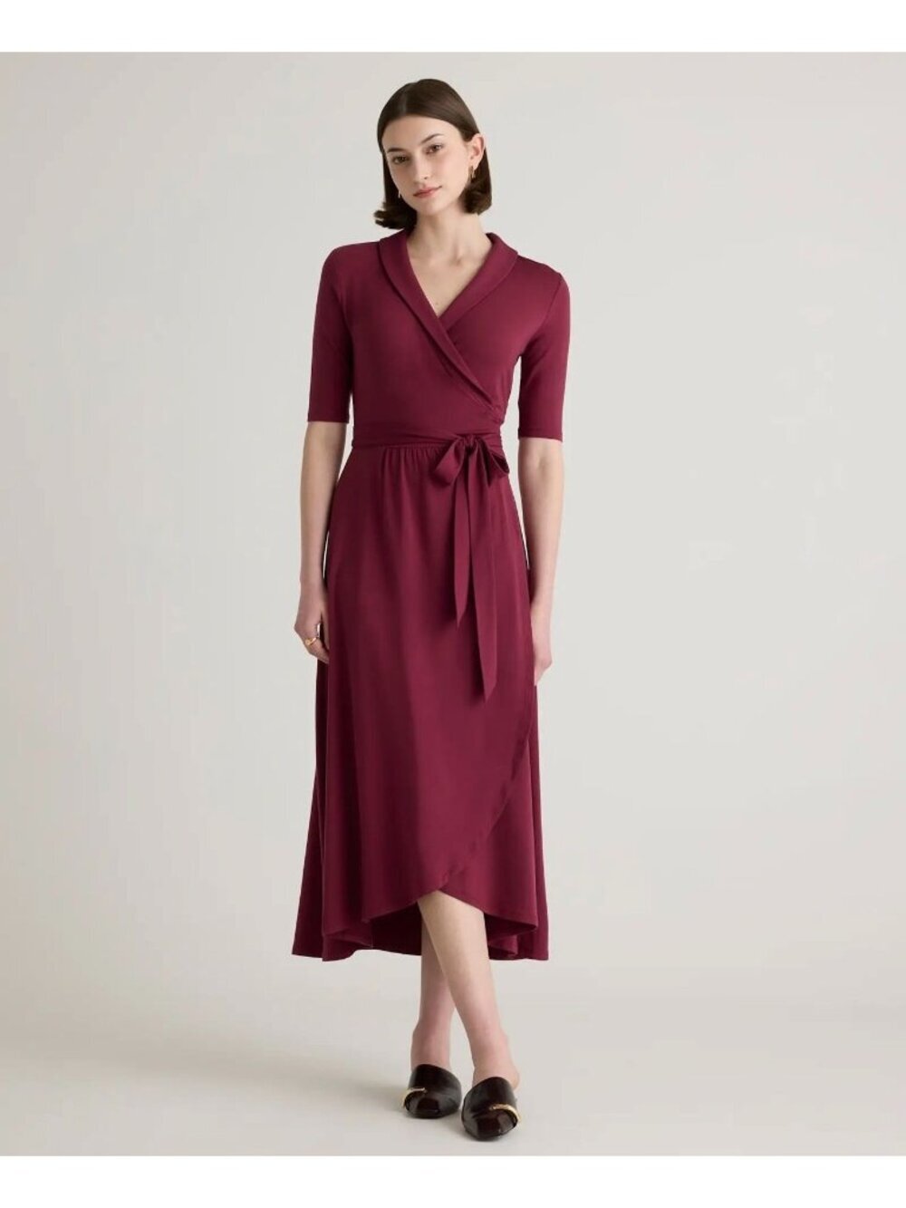 NWT Quince Tencel Jersey Midi Wrap Dress in Wine - Size: Small